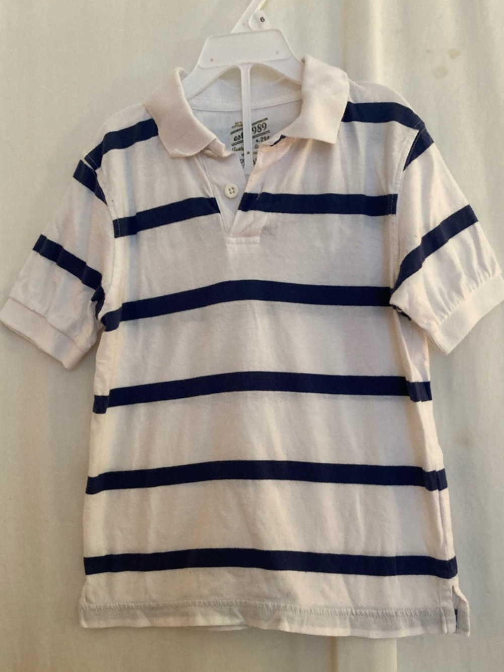 Place White Polo with Navy Stripes - Kids Size 5/6